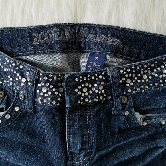 Skinny Dark Wash Ripped Jeans with Rhinestones - Picture 6 of 8